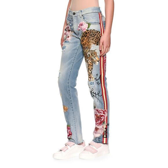 NWT Dolce & Gabbana Tiger Floral Jeans Prints & Embroideries IT 42 M - Picture 3 of 7